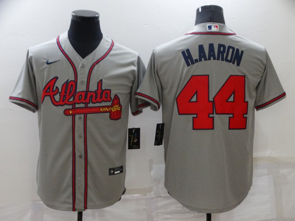 Men's Atlanta Braves #44 Hank Aaron Grey Cool Base Stitched Jersey - Click Image to Close